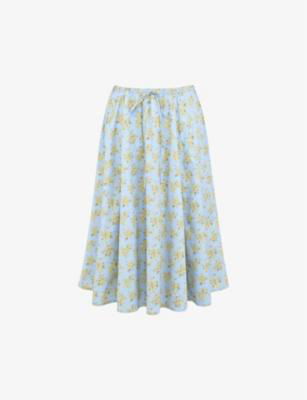 Cora floral-print stretch cotton-blend midi skirt by HOUSE OF CB