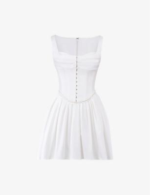 Cupid Square-Neck Pleated Stretch-Cotton Mini Dress by HOUSE OF CB