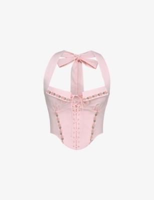 Demi Floral-Embroidered Stretch-Cotton Corset Top by HOUSE OF CB