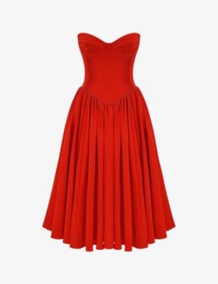 Elizabeth sweetheart-neck woven midi dress by HOUSE OF CB