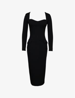 Ella Long-Sleeve Stretch-Woven Midi Dress by HOUSE OF CB