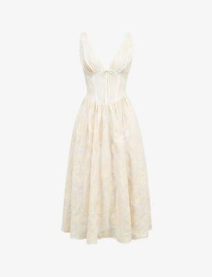 Emmelina plunge-neck corset stretch cotton-blend midi dress by HOUSE OF CB