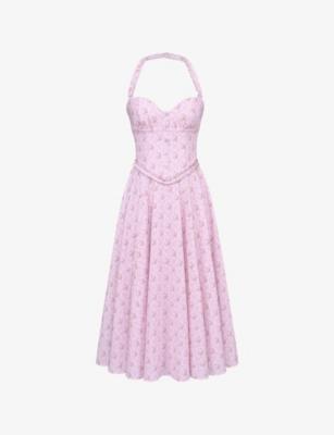 Georgie Floral-Print Stretch-Cotton Midi Dress by HOUSE OF CB