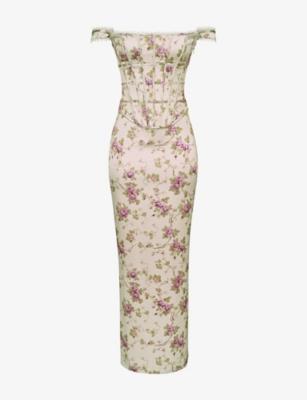 Isis Corseted Satin Maxi Dress by HOUSE OF CB