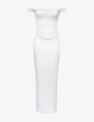 Isis Corseted Satin Maxi Dress by HOUSE OF CB