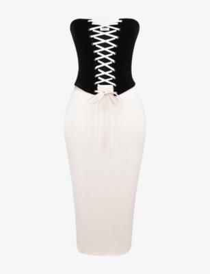 Jaina strapless corseted stretch-woven midi dress by HOUSE OF CB