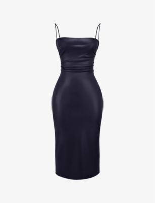 Jalena square-neckline faux-leather midi dress by HOUSE OF CB