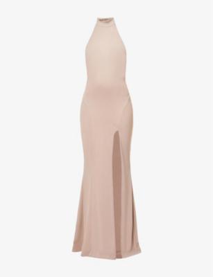 Juliette halter-neck split-hem stretch-woven maxi dress by HOUSE OF CB
