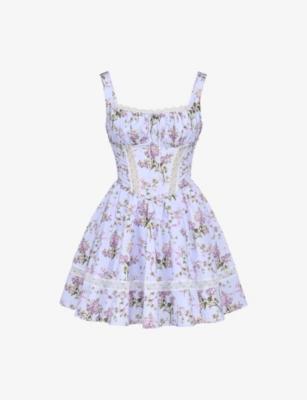Kimmie Ribbon-Print Cotton Mini Dress by HOUSE OF CB