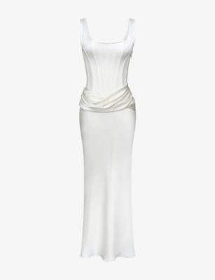 Kira Gathered Satin Maxi Dress by HOUSE OF CB