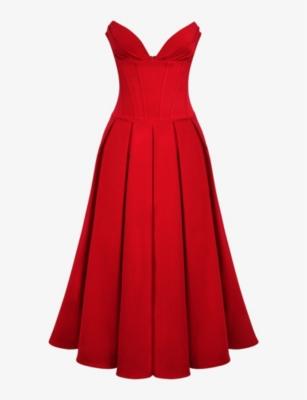 Lady plunge-neck stretch-cotton midi dress by HOUSE OF CB