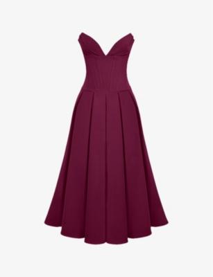 Lady plunge-neck stretch-cotton midi dress by HOUSE OF CB