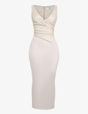 Laria gathered faux-leather and cotton maxi dress by HOUSE OF CB