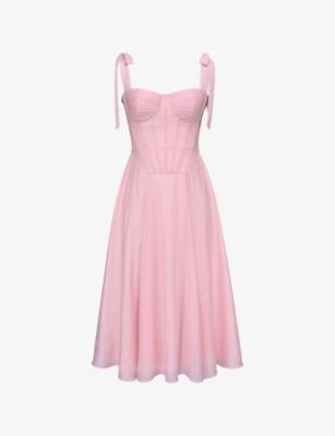 Leia Tie-Strap Corseted Cotton Midi Dress by HOUSE OF CB