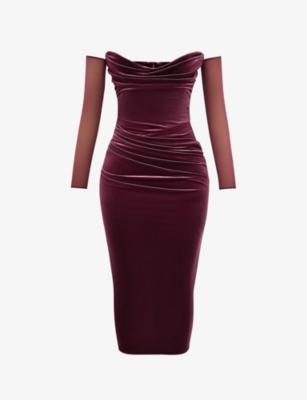 Leora strapless stretch-velvet midi dress by HOUSE OF CB