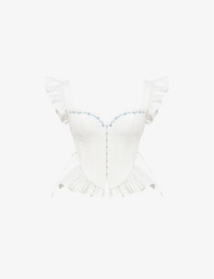 Lilibet floral-embroidered peplum cotton corset top by HOUSE OF CB