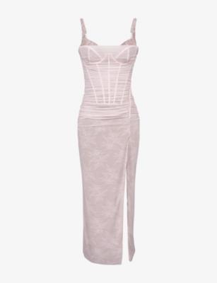 Lini Corset-Bodice Stretch-Mesh Maxi Dress by HOUSE OF CB