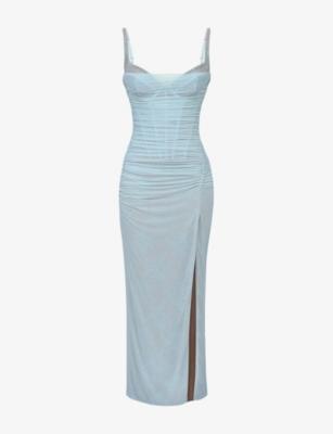 Lini Corset-Bodice Stretch-Mesh Maxi Dress by HOUSE OF CB