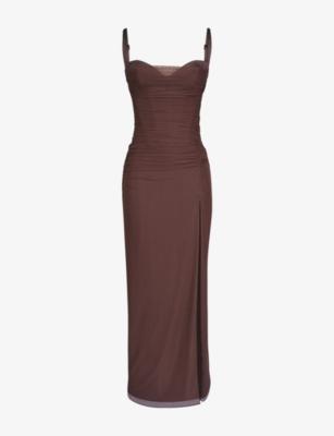 Lini Corset-Bodice Stretch-Mesh Maxi Dress by HOUSE OF CB