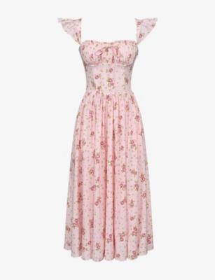Livia Floral-Print Stretch-Cotton Midi Dress by HOUSE OF CB