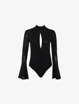 Lois High-Neck Stretch-Woven Bodysuit by HOUSE OF CB