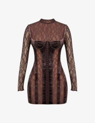 Marica crushed-velvet stretch-lace mini dress by HOUSE OF CB