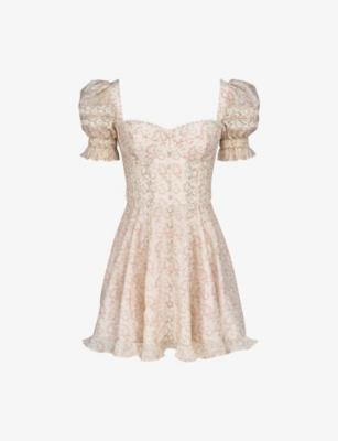 Melita Puff-Sleeve Linen-Blend Mini Dress by HOUSE OF CB