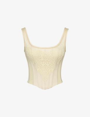 Mimi Embroidered Satin Corset Top by HOUSE OF CB