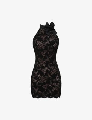 Natalya Detachable-Bow Lace Mini Dress by HOUSE OF CB