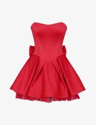 Noele Bow Strapless Satin Mini Dress by HOUSE OF CB