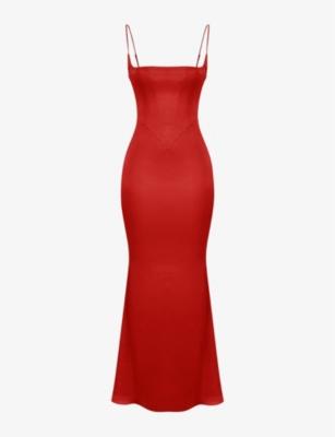 Olivette corset satin maxi dress by HOUSE OF CB