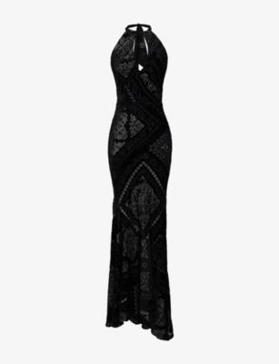 Oliviana Halterneck Velvet Maxi Dress by HOUSE OF CB