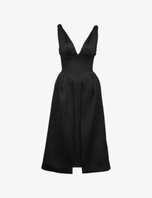 Paloma pleated satin midi dress by HOUSE OF CB