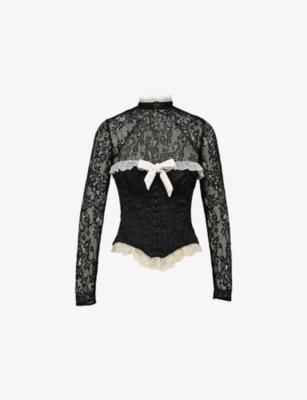 Perdita Metallic-Jacquard Corset and Bolero Lace Top by HOUSE OF CB