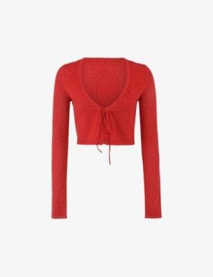 Perla cropped pointelle-knit cardigan by HOUSE OF CB