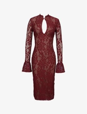 Pierette Keyhole-Neck Stretch-Lace Midi Dress by HOUSE OF CB