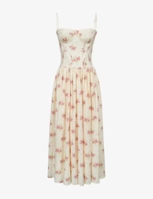 Rona Floral-Print Stretch-Cotton Midi Dress by HOUSE OF CB