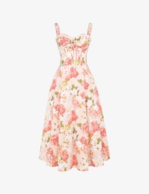 Rosalee floral-print stretch cotton-blend midi dress by HOUSE OF CB