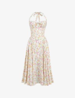 Rosalee floral-print stretch cotton-blend midi dress by HOUSE OF CB