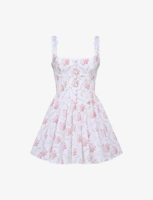 Sade Floral-Print Lace-Trim Stretch-Cotton Mini Dress by HOUSE OF CB