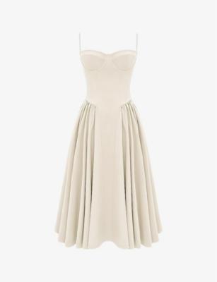 Samaria corset-top A-line stretch-cotton midi dress by HOUSE OF CB