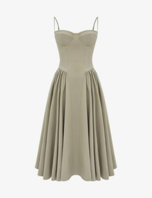 Samaria corset-top A-line stretch-cotton midi dress by HOUSE OF CB