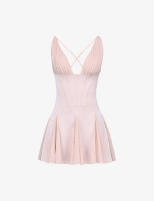 Samida Plunge-Neck Stretch-Satin Mini Dress by HOUSE OF CB