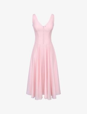 Samira Button-Embellished Chiffon Midi Dress by HOUSE OF CB