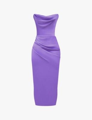 Santana Corset Strapless Woven Midi Dress by HOUSE OF CB