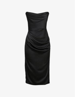Santana Strapless Satin Midi Dress by HOUSE OF CB