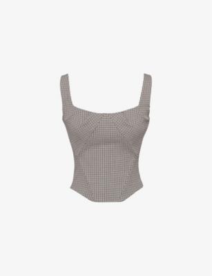 Selma Checked Stretch-Woven Top by HOUSE OF CB