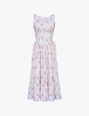 Sienna Floral-Print Side-Tie Stretch-Cotton Midi Dress by HOUSE OF CB