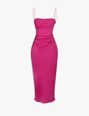 Teia sweetheart-neck satin-crepe midi dress by HOUSE OF CB