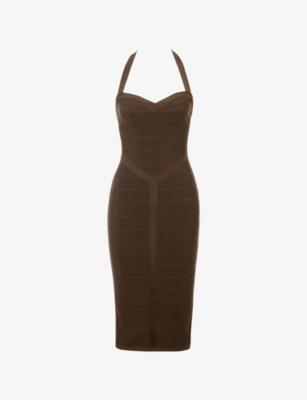 The Sculpt Halter-Neck Bandage Stretch-Woven Midi Dress by HOUSE OF CB